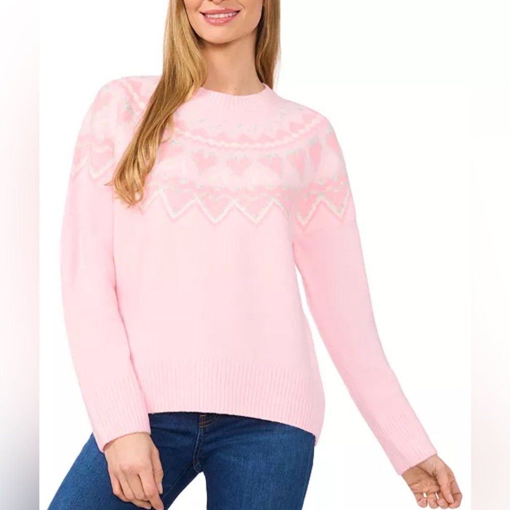 NEW CeCe Sweater Valentine's Day women's medium Fair Isle Hearts